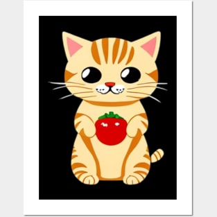 cute cat eating Posters and Art